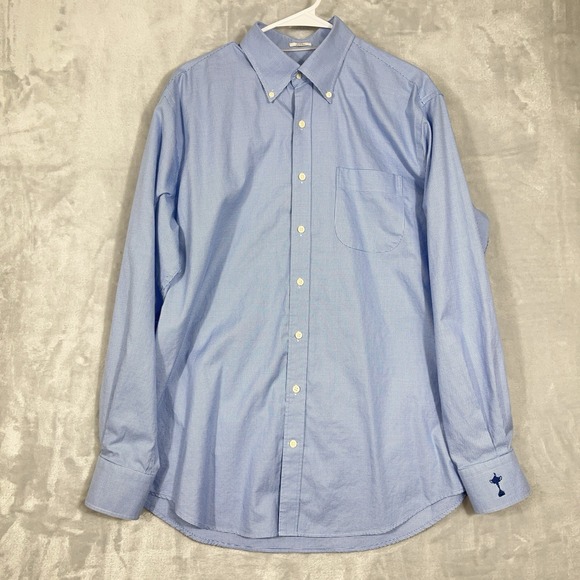 Peter Millar Mens L Nanoluxe Blue White Long Sleeve‎ Button Up Shirt Golf Preppy - Picture 2 of 8